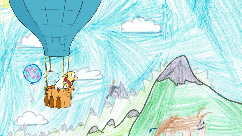 Mitmalmeister Claude Momäh auf Ballonfahrt Mitmalfilm Berge